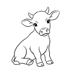 Adorable Calf Line Art Illustration.