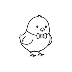 Cute Cartoon Chick with Bow Tie Line Art.