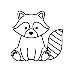 Cute Raccoon Cartoon Outline Drawing for Kids Coloring Book.