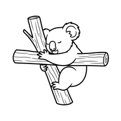 Cute koala sleeping peacefully on tree branch line drawing.