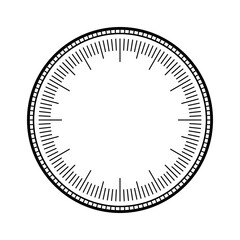 Mechanical clock face, bezel. Watch dial with minute and hour marks. Timer or stopwatch element. Blank measuring circle scale with divisions. Vector illustration