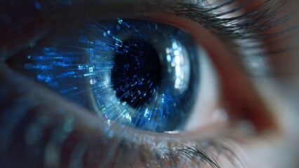 Human eye displaying digital binary code data