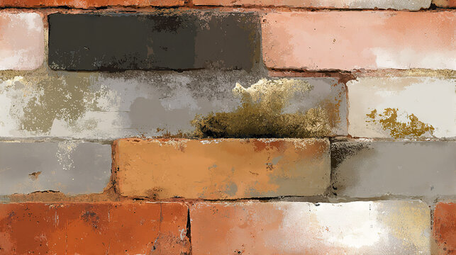 Weathered Brick Wall with Peeling Paint