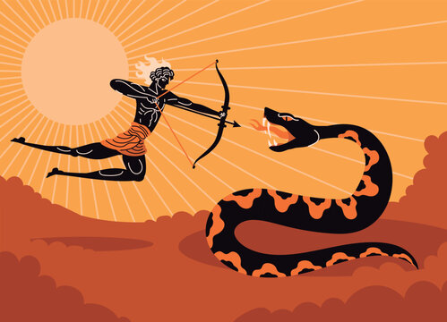 apollo aiming his bow at the monster python