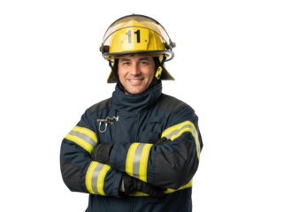 Firefighter in uniform smiling isolated on transparent background
