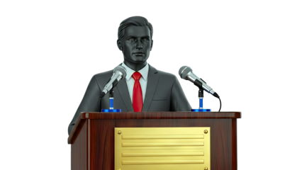 Politician Figure at Podium with Microphones