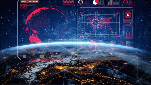 High-tech global network connection interface showing worldwide digital communication, data exchange, and internet connectivity. Global connection, data interaction, and worldwide communication. Thunk - Powered by Adobe