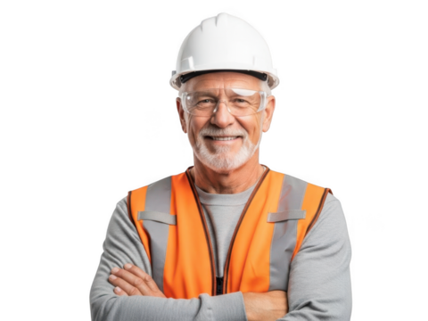 Construction worker in safety gear isolated on transparent background - Powered by Adobe