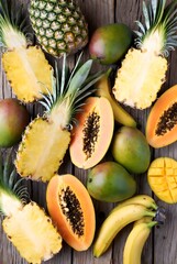 exotic fruits on white background