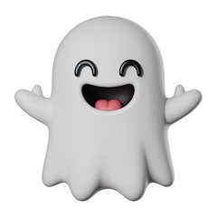 Obraz premium Cheerful 3D Ghost Character with Happy Face and Raised Hands