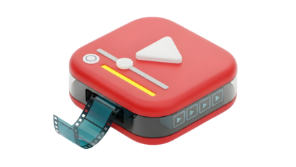 Red 3D Video Player Icon with Film Strip