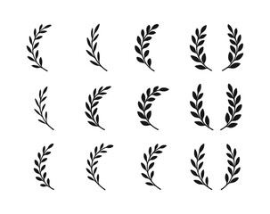 Fototapeta premium Elegant set of classic laurel wreaths in minimalist black design