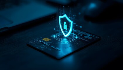 Secure online payment with credit card and shield icon