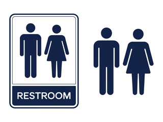 A restroom sign with male and female symbols indicating a unisex toilet facility