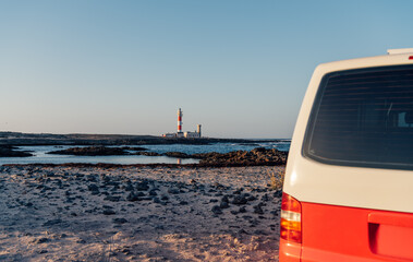 Coastal van view with El Tostón lighthouse at golden hour in Fuerteventura © Iván Berrocal
