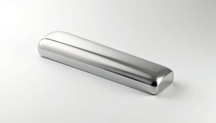 Abstract studio photo of a polished chrome metal bar. Shiny steel object on white background. Industrial material is ideal for modern design and tech.