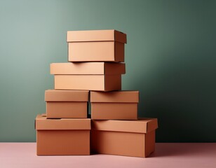 a stack of brown cardboard boxes arranged aesthetically against a soft gradient background emphasizing minimalism and simplicity