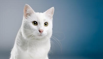 white cat sitting isolated on background