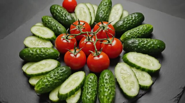 Healthy Food Composition With Fresh Vegetables, A Dynamic Top-Down View Of Culinary Preparation
