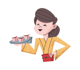 Charming waitress serving tea portrait