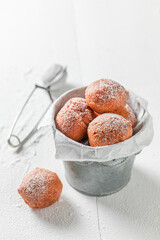 Yummy and hot mini doughnuts baked at home.