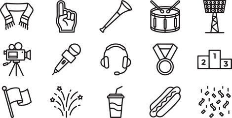 Obraz premium Soccer line icon pack including players equipment stadium referee and match events for sport design