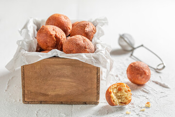 Hot and tasty mini doughnuts ready to eat.