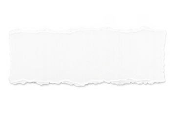 White torn paper piece with ripped edges and texture, empty horizontal blank strip for message on transparent background