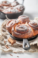 Tasty cinnamon buns as swedish dessert. Christmas snack.