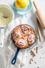 Homemade cinnamon rolls as swedish dessert. Swedish delicacy.
