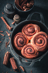 Tasty cinnamon rolls as swedish dessert. Swedish delicacy.