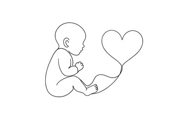 Minimalistic baby silhouette with heart shaped umbilical cord design