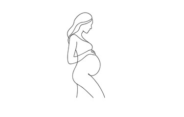 Elegant continuous line art of a pregnant woman in minimalist style