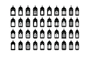 Obraz premium Silhouette collection of moroccan lanterns with traditional patterns