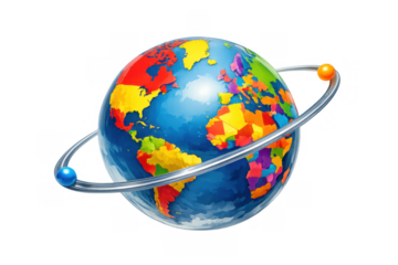 Earth globe spinning with colorful continents representing global connection, travel, and international communication