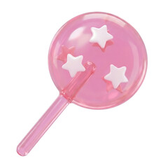 Glossy 3D Star Lollipop &ndash; Cute Kawaii Pink Candy Sticker in Y2K Hologram Style.