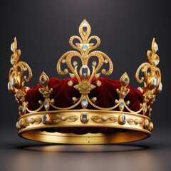 Fototapeta premium Luxurious Royal Crown with Gold, Velvet, and Precious Gemstones on Dark Background