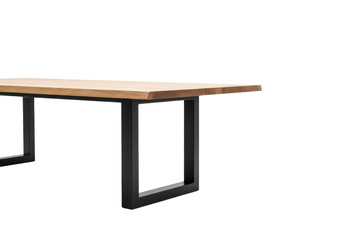 pristine modern industrial table with thick natural pine wood top and matte black angular metal legs, isolated on a white studio background, aspirational functional furniture concept