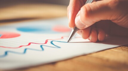Hand Drawing Financial Growth Chart with Pen on Paper
