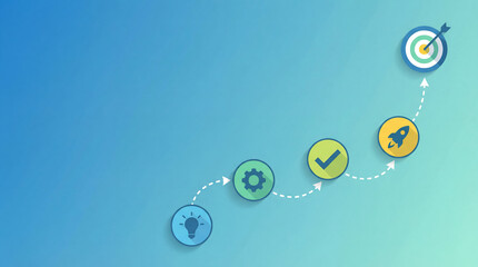 Startup growth stages concept with icons and dotted path