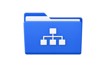 Blue folder 3d icon showing hierarchical data structure and organization, representing file management, directory, and network concepts