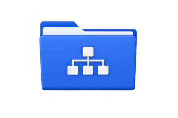 Blue folder 3d icon showing hierarchical data structure and organization, representing file management, directory, and network concepts