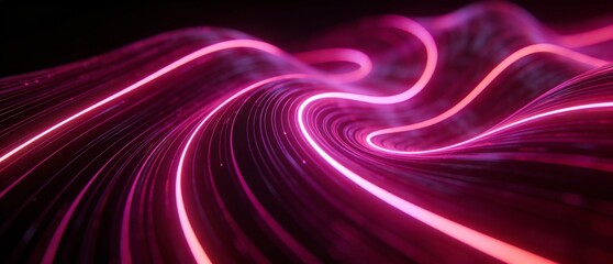 Fototapeta premium 流れる紫光が描く未来的波動の抽象背景