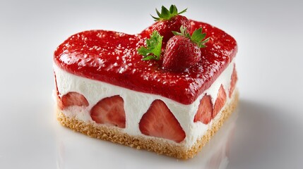 A heart-shaped strawberry cheesecake with a graham cracker crust and fresh strawberries on top Valentine day Special
