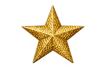 Golden five-pointed star award symbol representing success, rating, achievement, best quality, and victory on transparent background