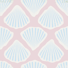 Retro seamless marine pattern of beige sea shells. Vintage geometric pattern of shells in 60s style.