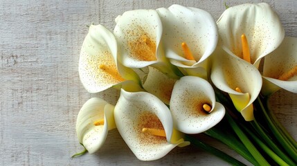 Elegant White Calla Lilies Bouquet on Rustic Wood