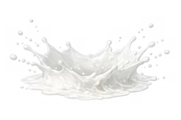Milk splash creating a dynamic white liquid crown with drops and ripples, representing freshness, dairy, and purity, transparent background