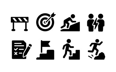 Obraz premium Set of icons representing business goals, challenges, and achievements in a clean, modern style