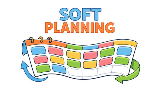 Flexible calendar with colorful blocks and arrows for soft planning